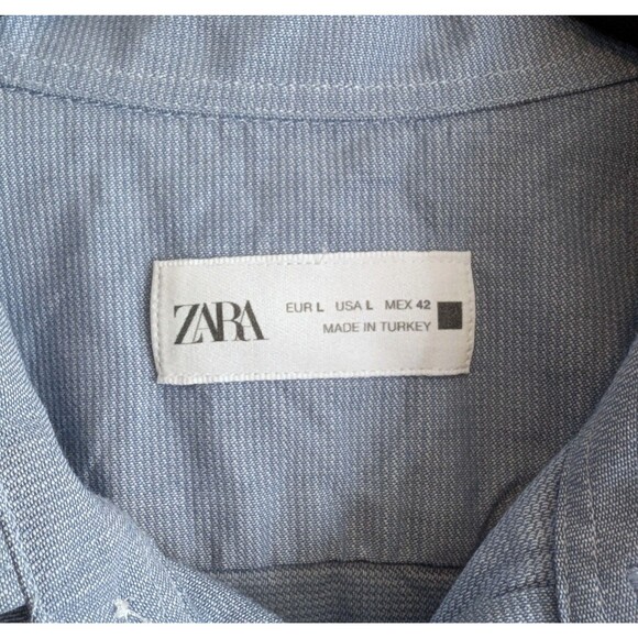 Zara Size Large Textured Blue Shirt Mens Button Up Top Man Long Sleeve Dress - Picture 3 of 4